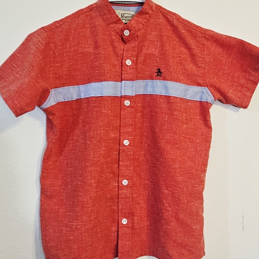 Original Penguin Red and White Striped Short Sleeve Shirt